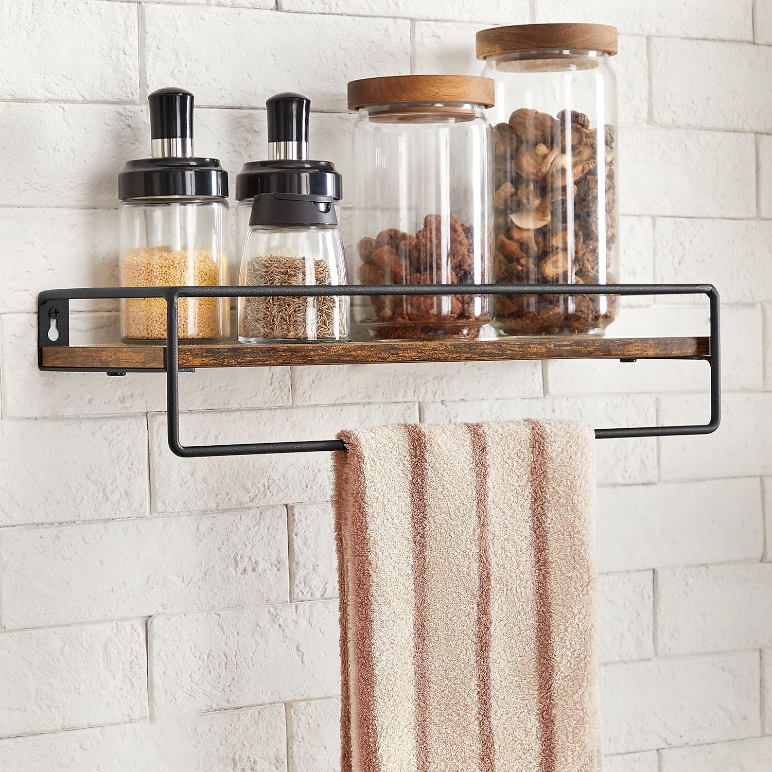 Wandregale - 2 - schwebend - Industrielles Design - Brown / Schwarz