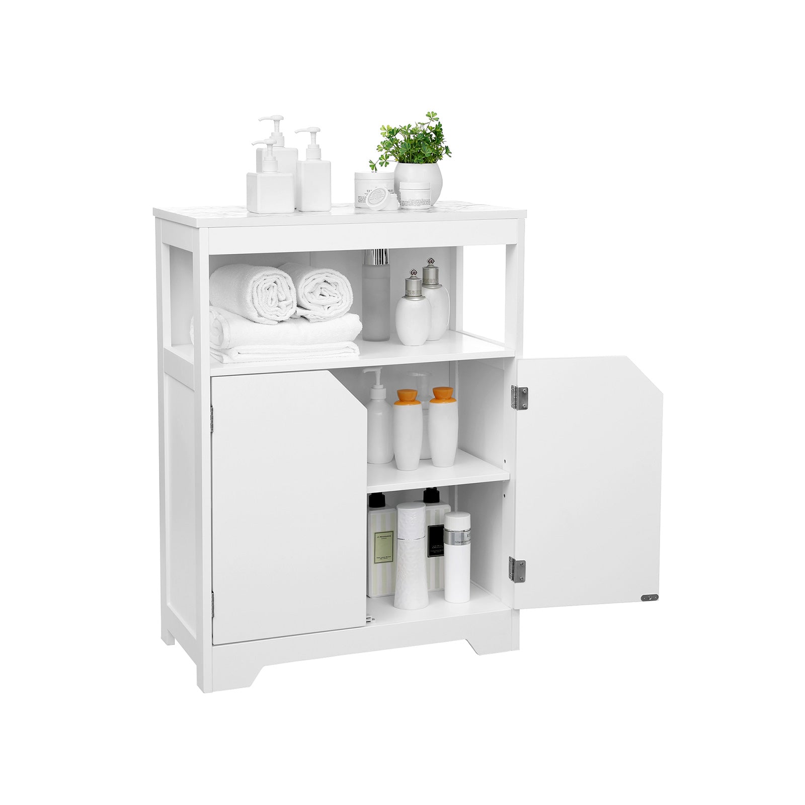 Badezimmermöbel - Schrank mit offenem Fach und verstellbaren Regalen - 60 x 30 x 80 cm - Weiß