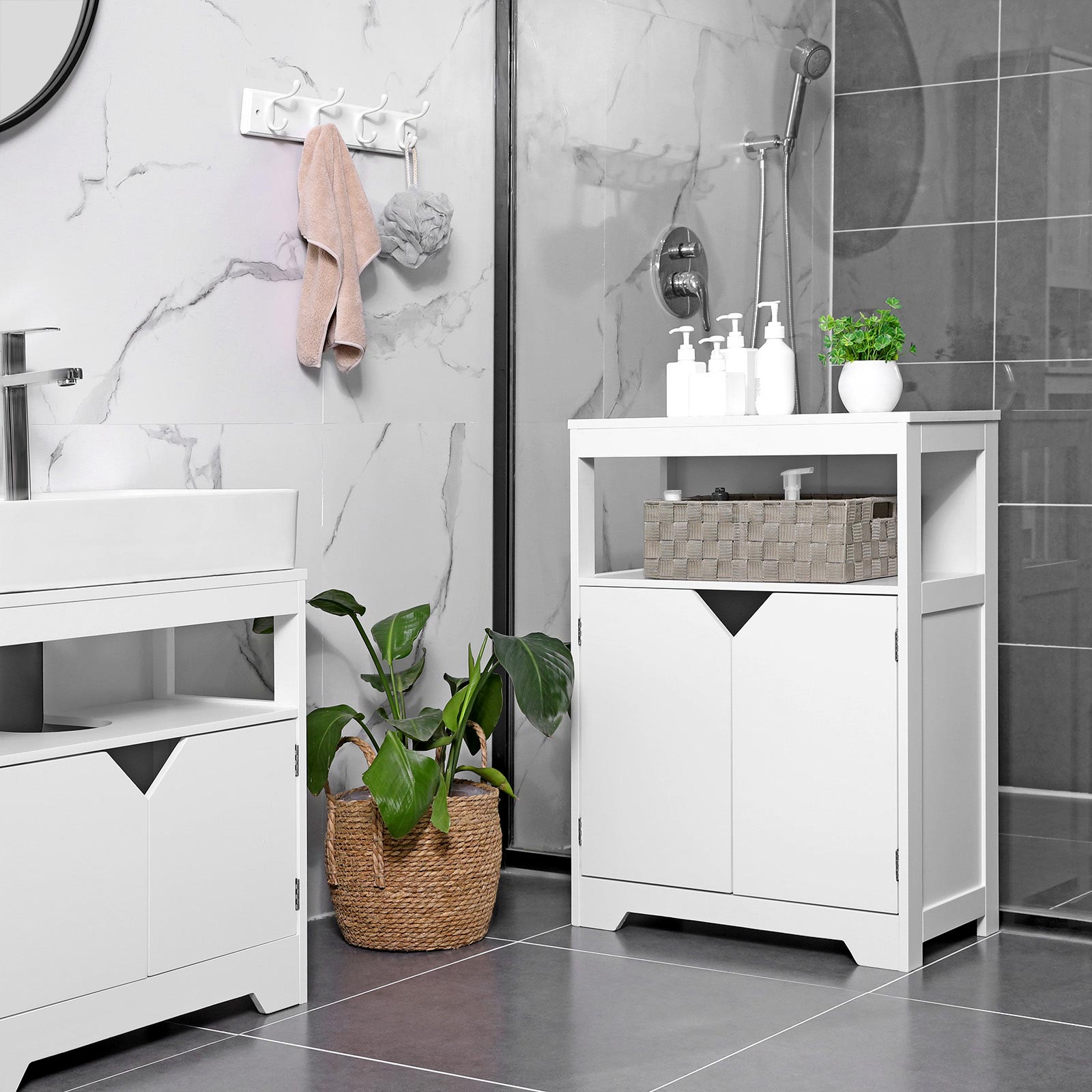 Badezimmermöbel - Schrank mit offenem Fach und verstellbaren Regalen - 60 x 30 x 80 cm - Weiß