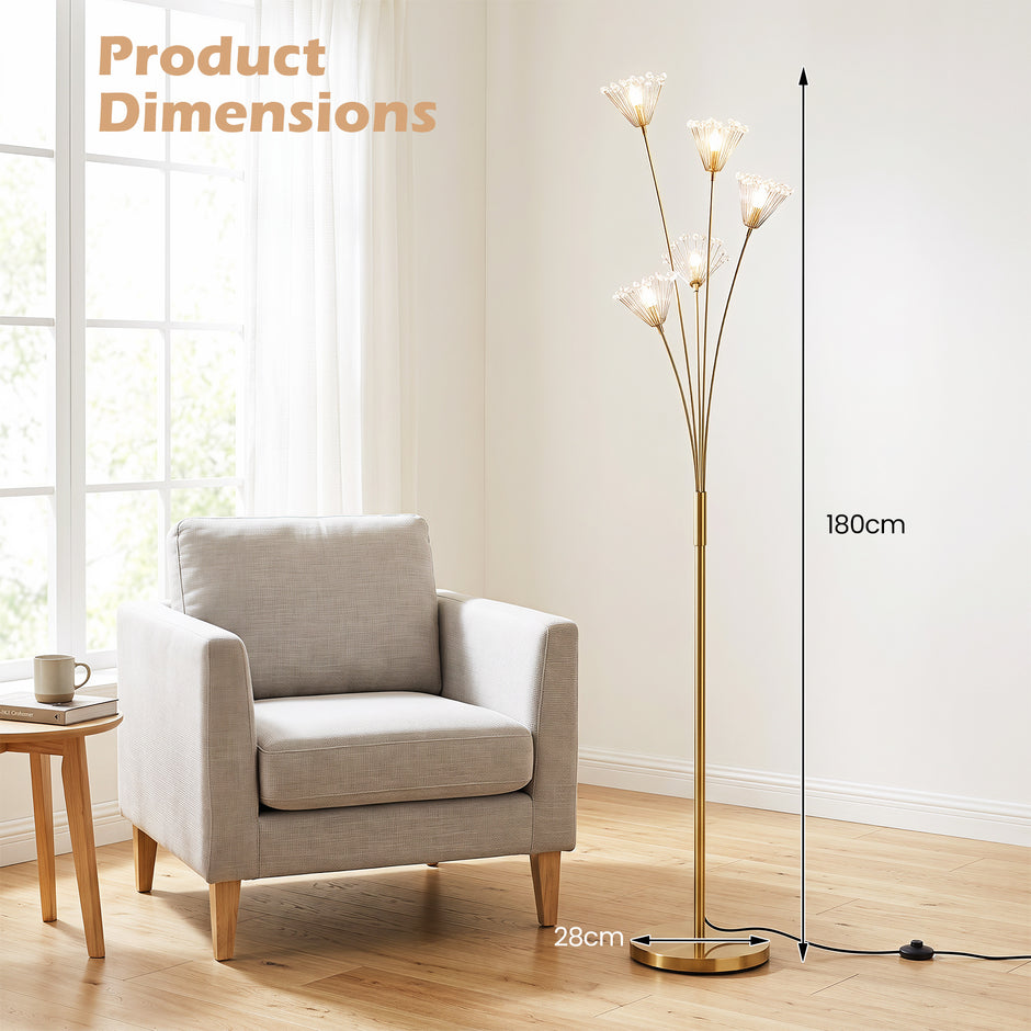 Modern – golvlampa i maskrosform, dekorativ stående med metallram – 28 x 180 cm