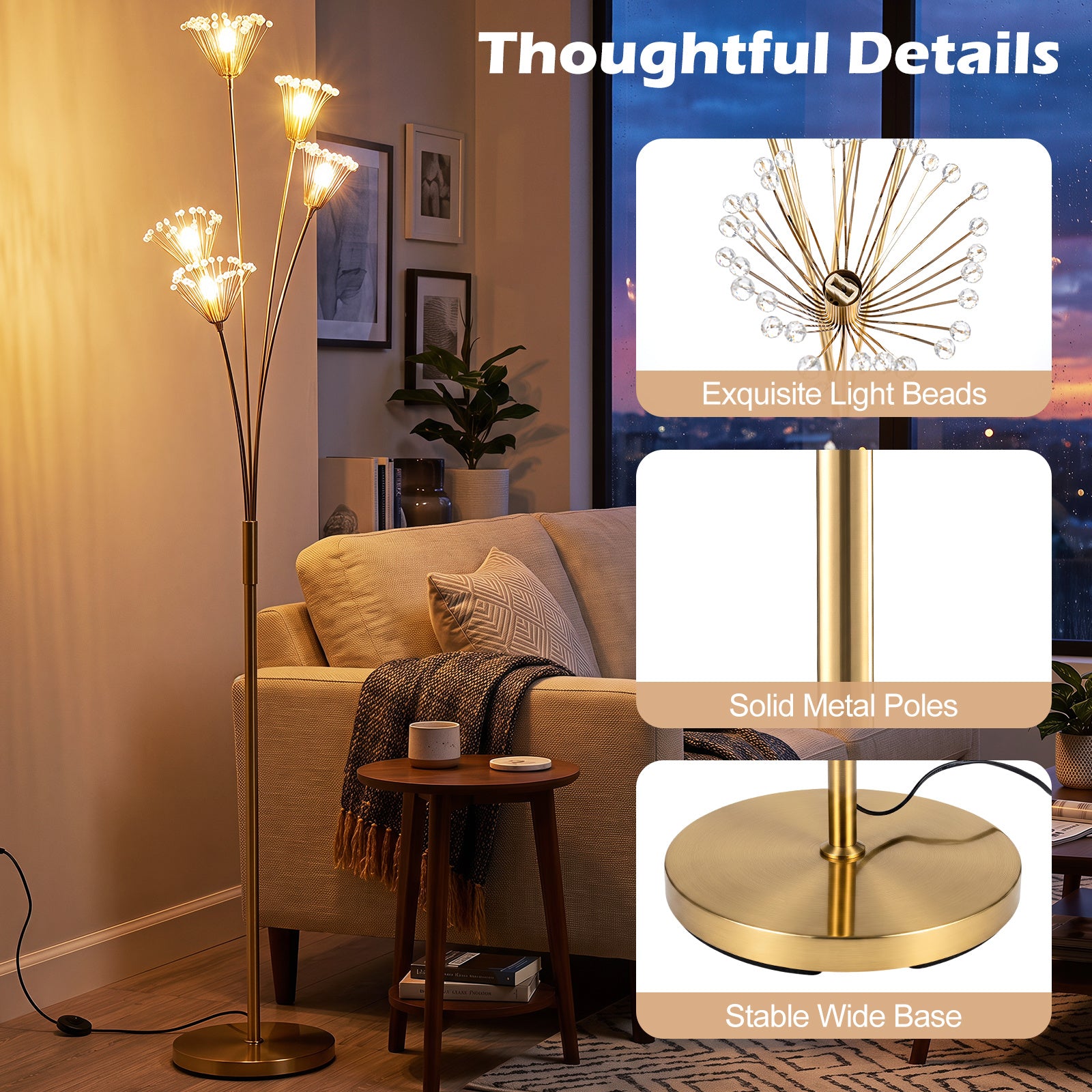 Modern – golvlampa i maskrosform, dekorativ stående med metallram – 28 x 180 cm