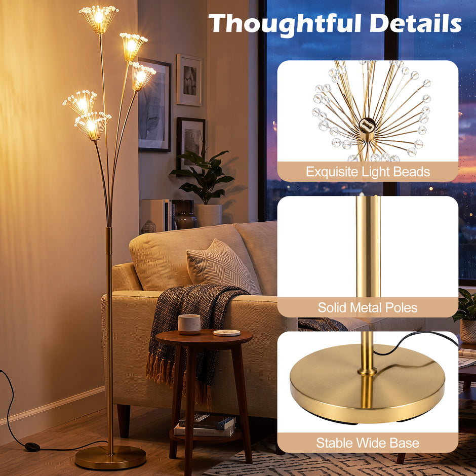Modern – golvlampa i maskrosform, dekorativ stående med metallram – 28 x 180 cm