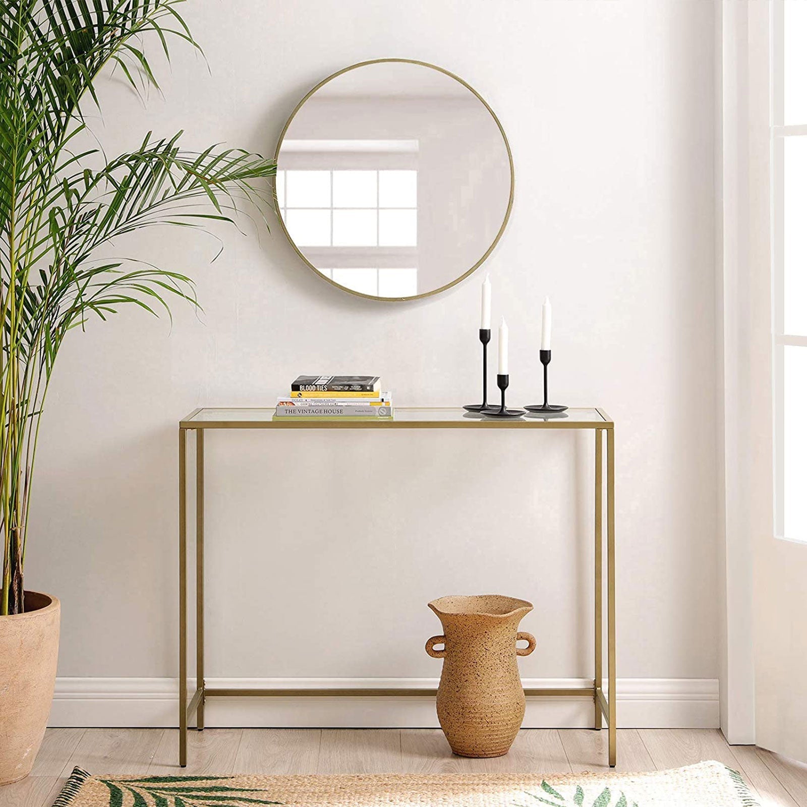 Konsolet -Tisch - Moderner Beistelltisch - Glasblatt - Goldener Rahmen