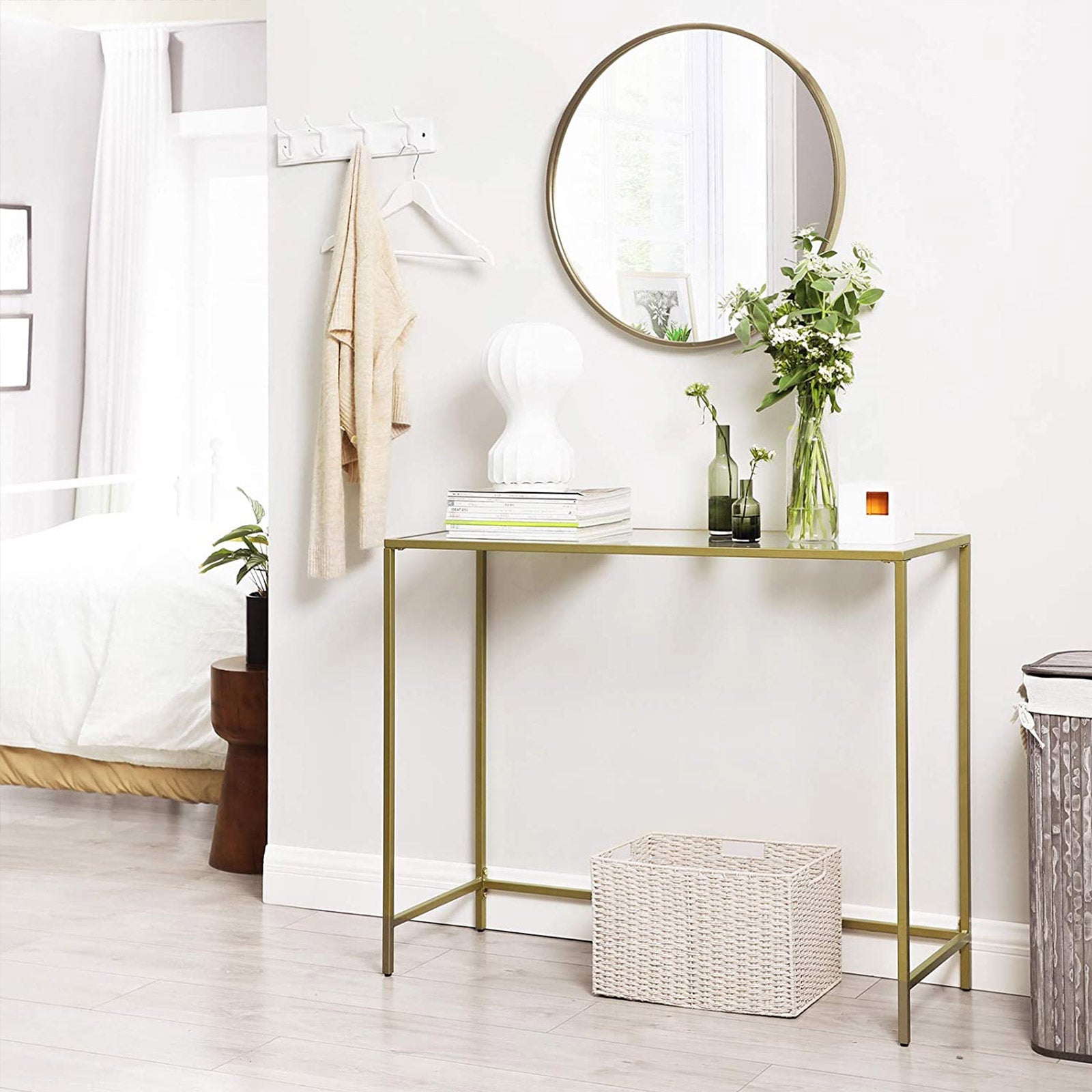 Konsolet -Tisch - Moderner Beistelltisch - Glasblatt - Goldener Rahmen