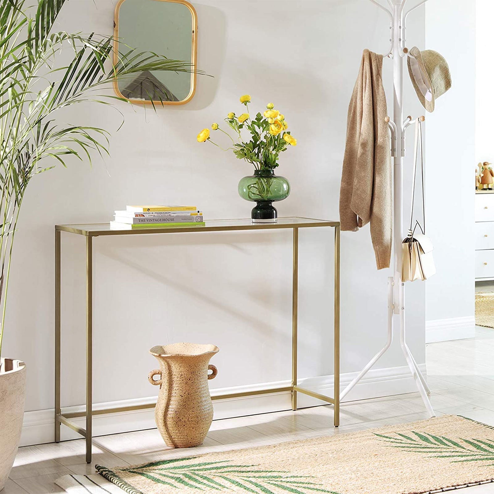 Konsolet -Tisch - Moderner Beistelltisch - Glasblatt - Goldener Rahmen