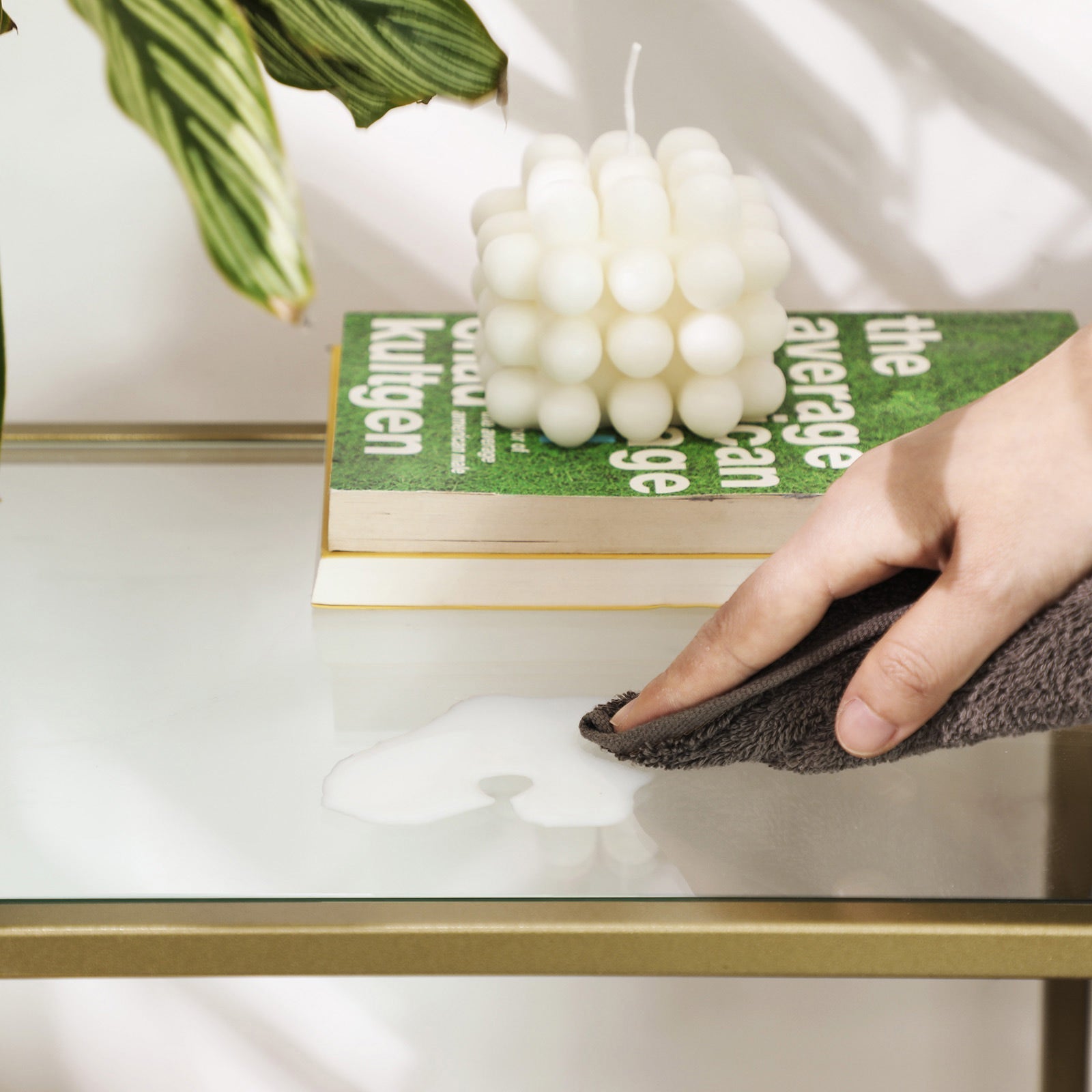 Konsolet -Tisch - Moderner Beistelltisch - Glasblatt - Goldener Rahmen