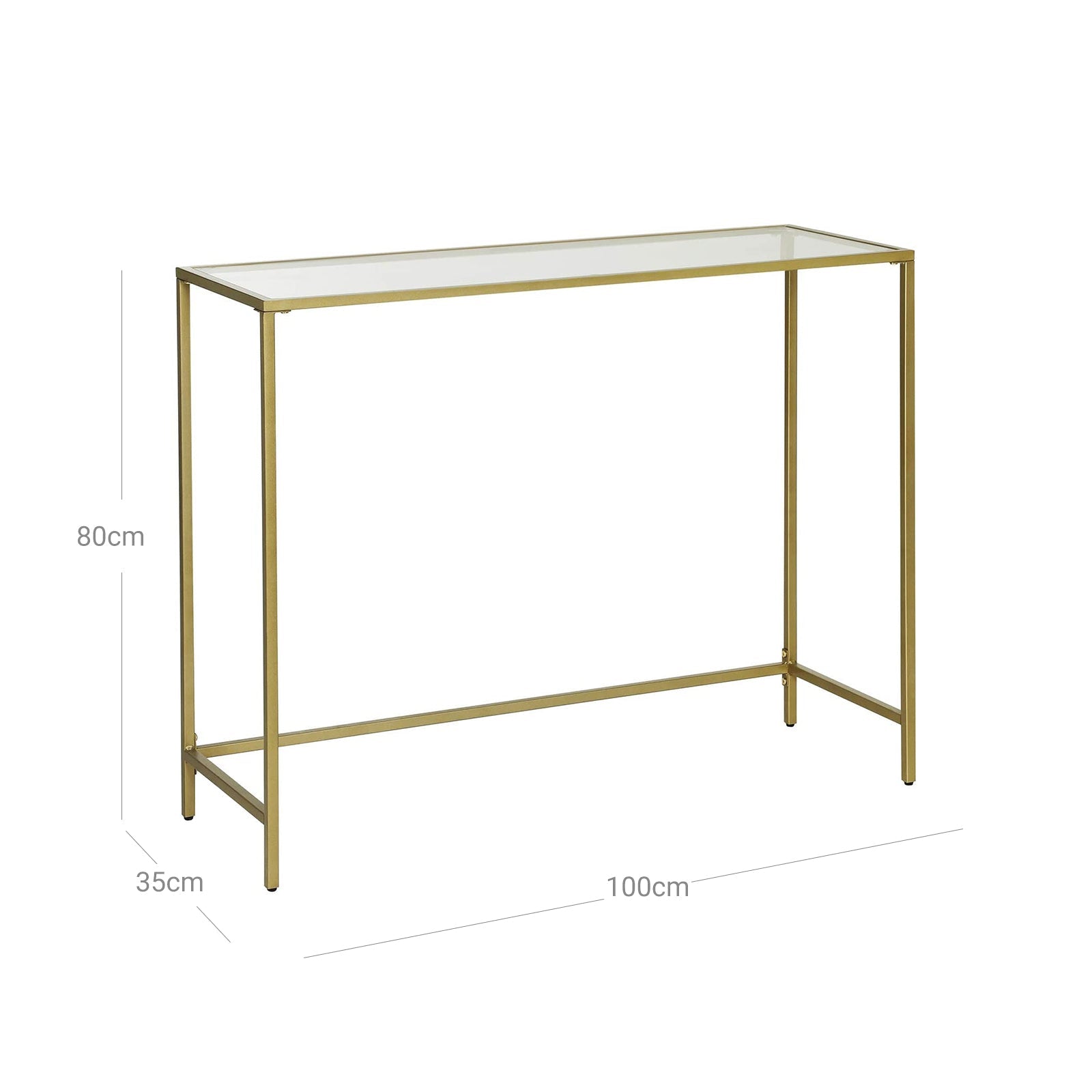 Konsolet -Tisch - Moderner Beistelltisch - Glasblatt - Goldener Rahmen