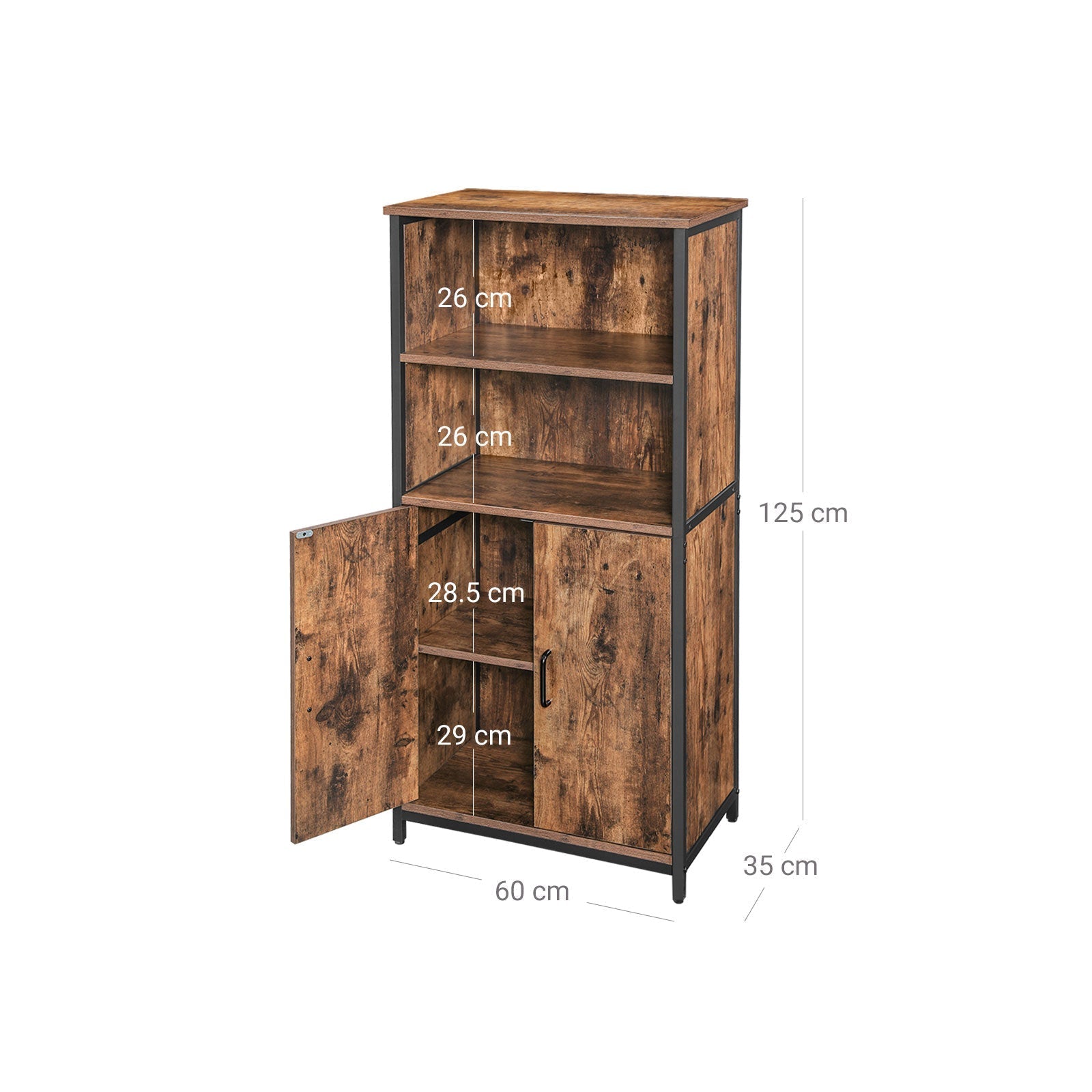 Sideboard - Küchenschrank mit 2 offenen Fächern - Bücherregal - Brown