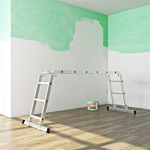 Multifunktionale Leiter - Aluminium - mit 2 Metallplatten - faltbar - 150 kg - Silber