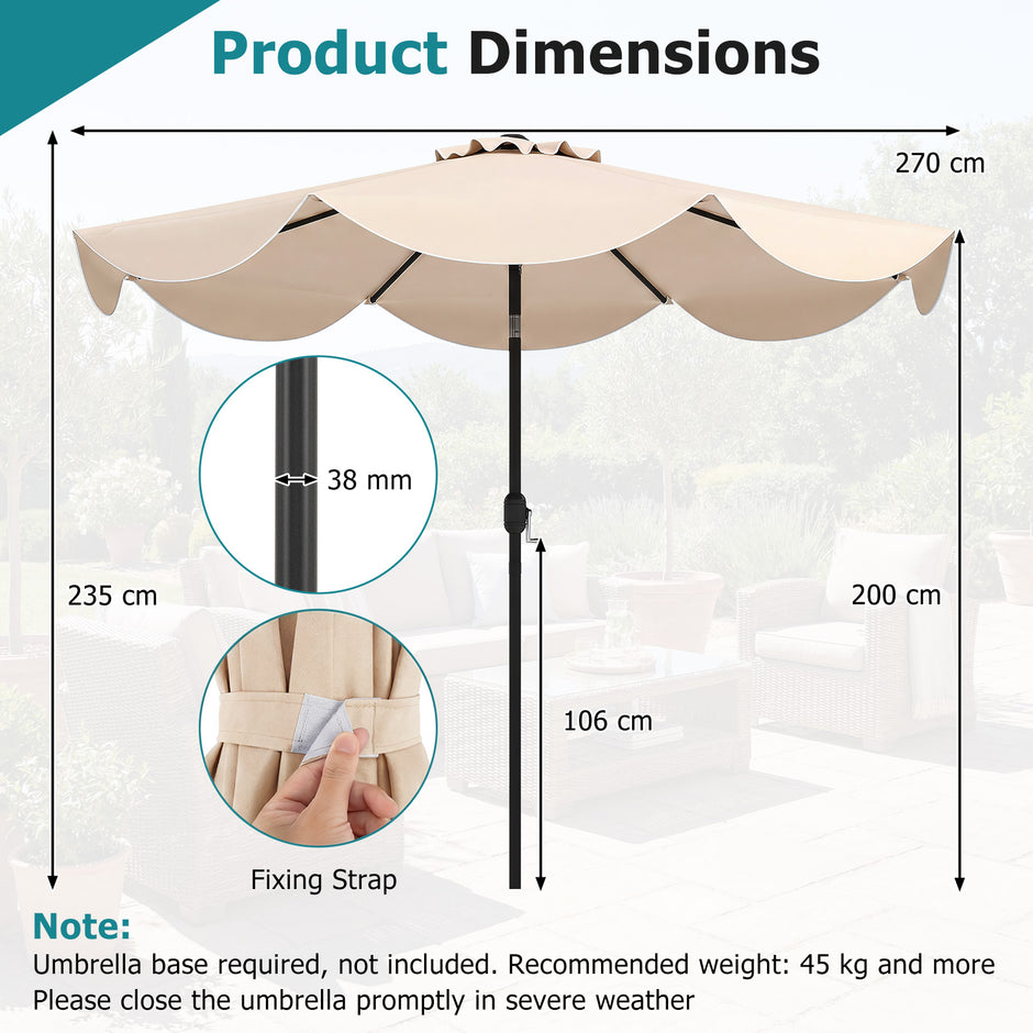 Solparasoll – trädgårdsparassoll med vev och lutningsfunktion balkongparasoll metallribbor – 270 cm 8 – Beige