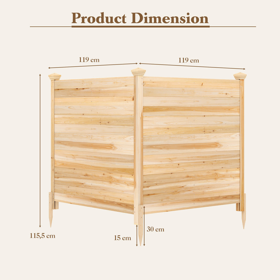 Tvådelad – skyddshäck trädgårdshäck av gran utomhus trähäck med tre stolpar naturfärg – 119 x 119 cm – Natur