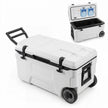 Kylbox – Stor thermobox i plast med hjul och handtag avloppspropp dryckeshållare – 50 l – Vit