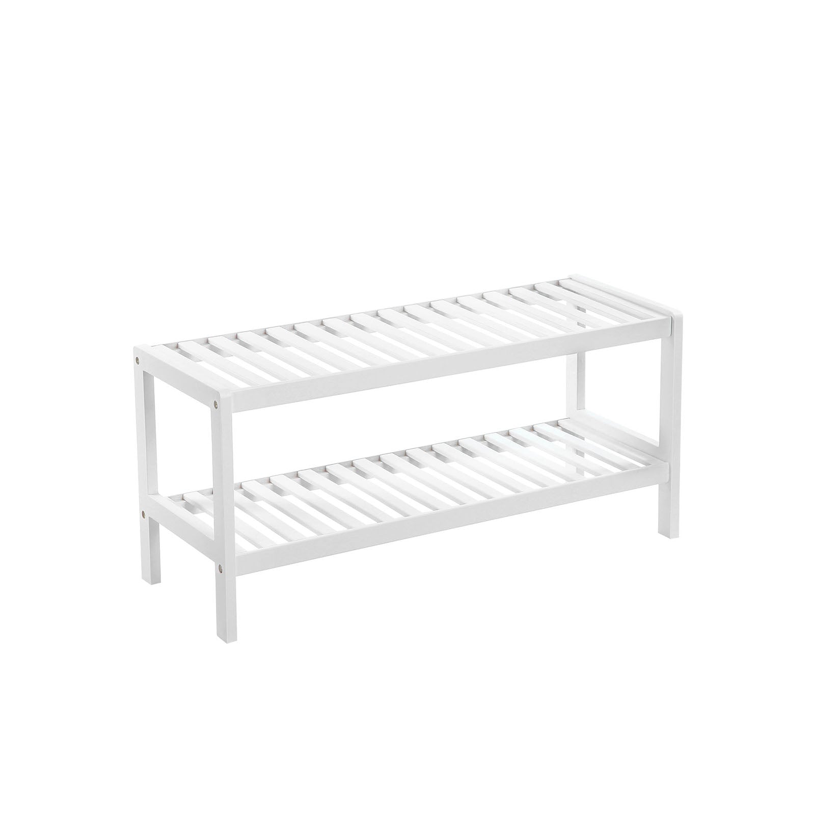Schuhregal - Bambus - 2 Level - Badezimmerregal - weiß/natürlich