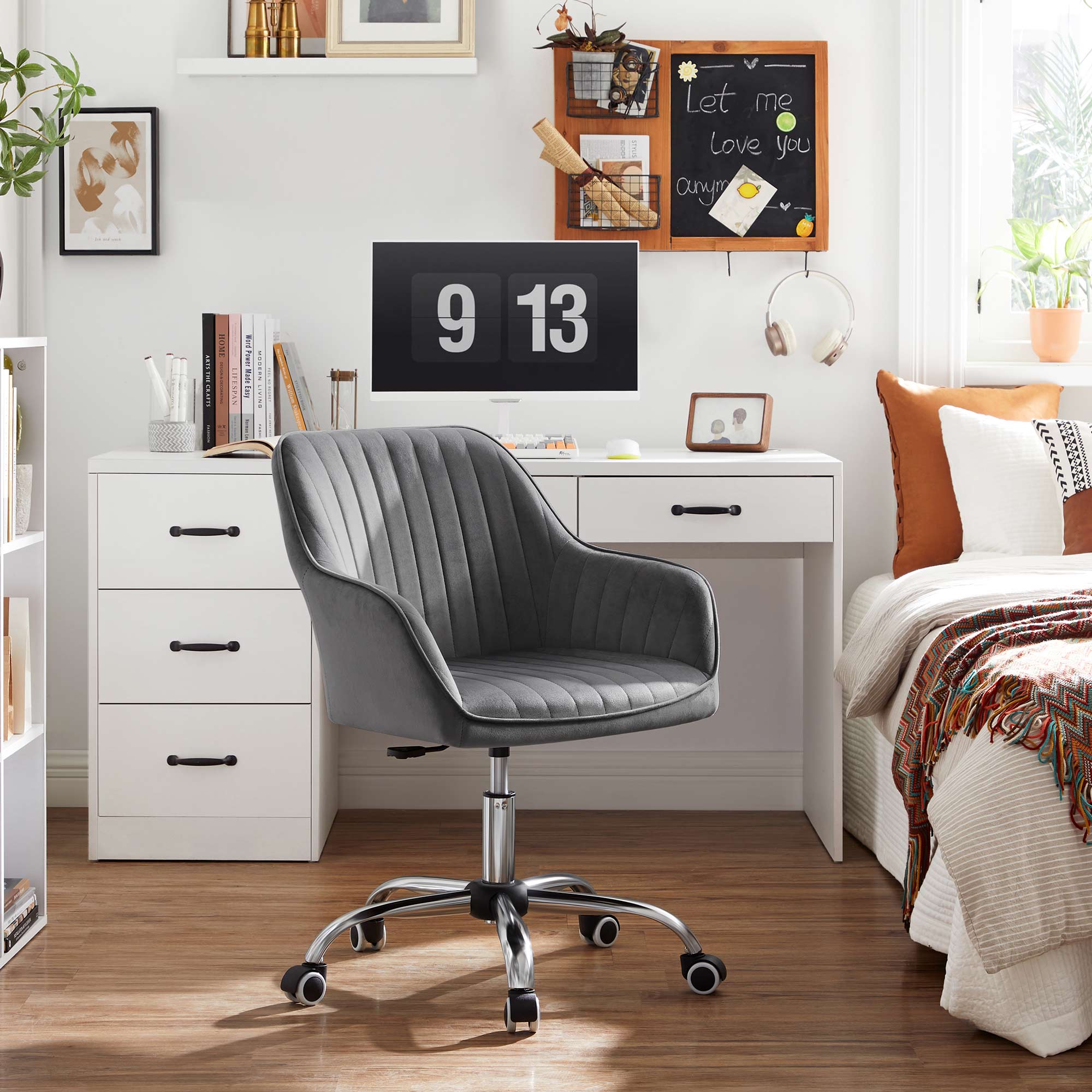 Office Stuhl - Bürokorient - Velvet Computerstuhl - Höhe einstellbar - Schwenkstuhl - Grau