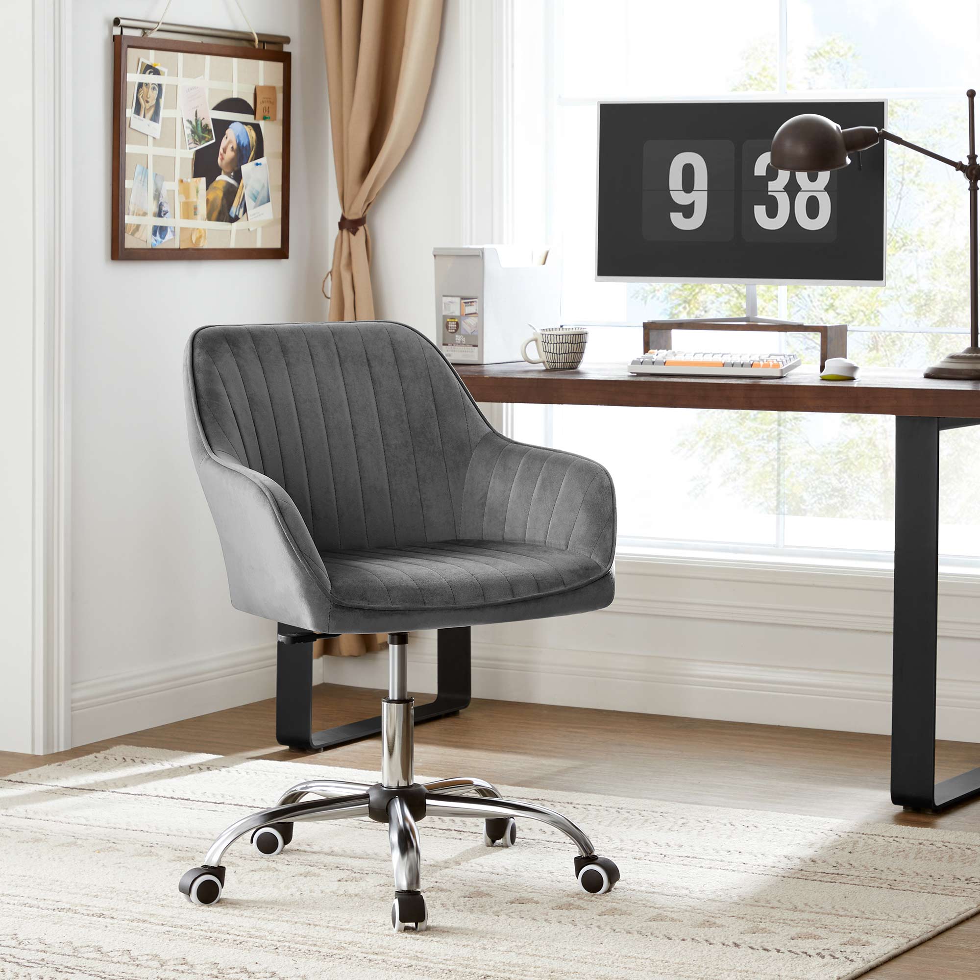 Office Stuhl - Bürokorient - Velvet Computerstuhl - Höhe einstellbar - Schwenkstuhl - Grau
