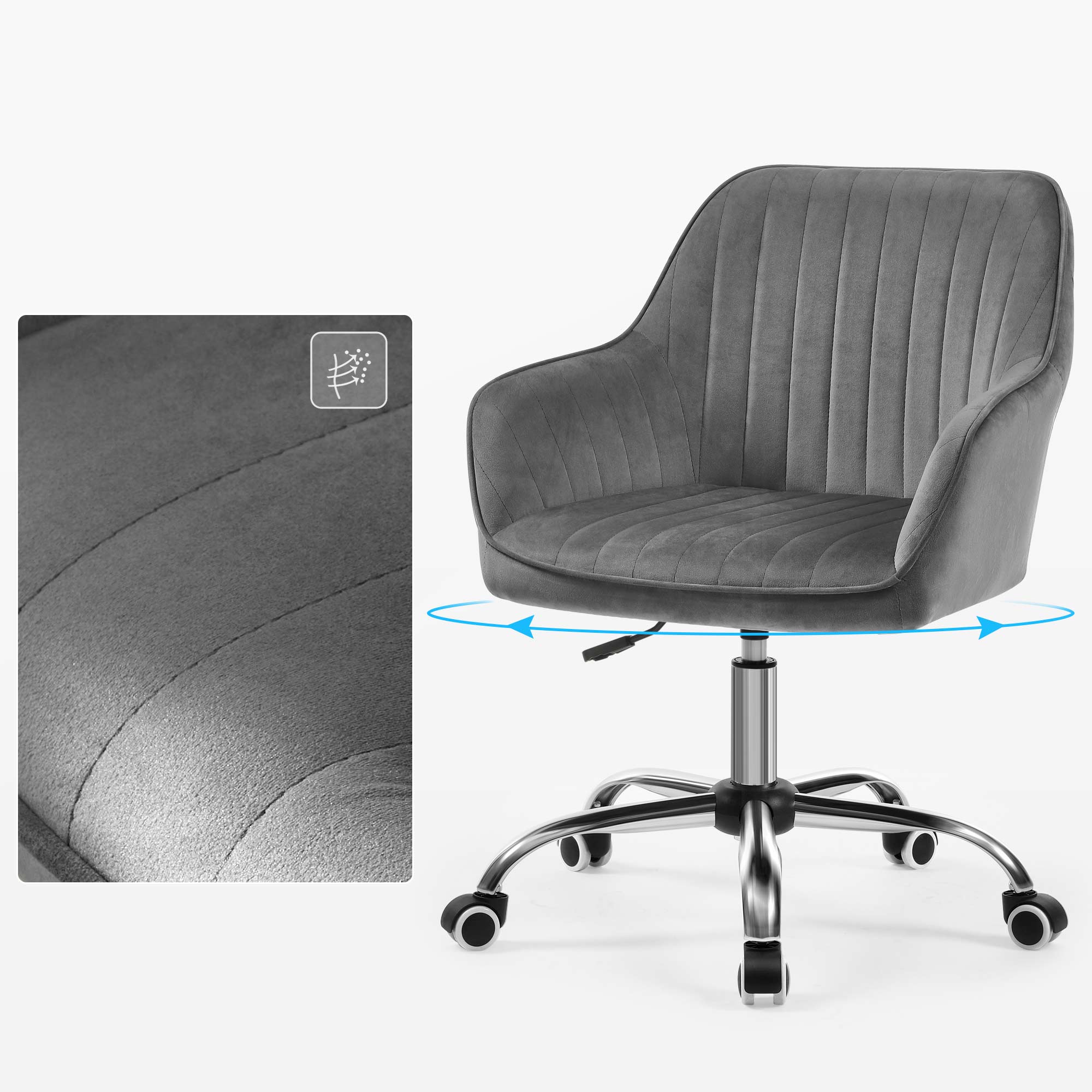 Office Stuhl - Bürokorient - Velvet Computerstuhl - Höhe einstellbar - Schwenkstuhl - Grau