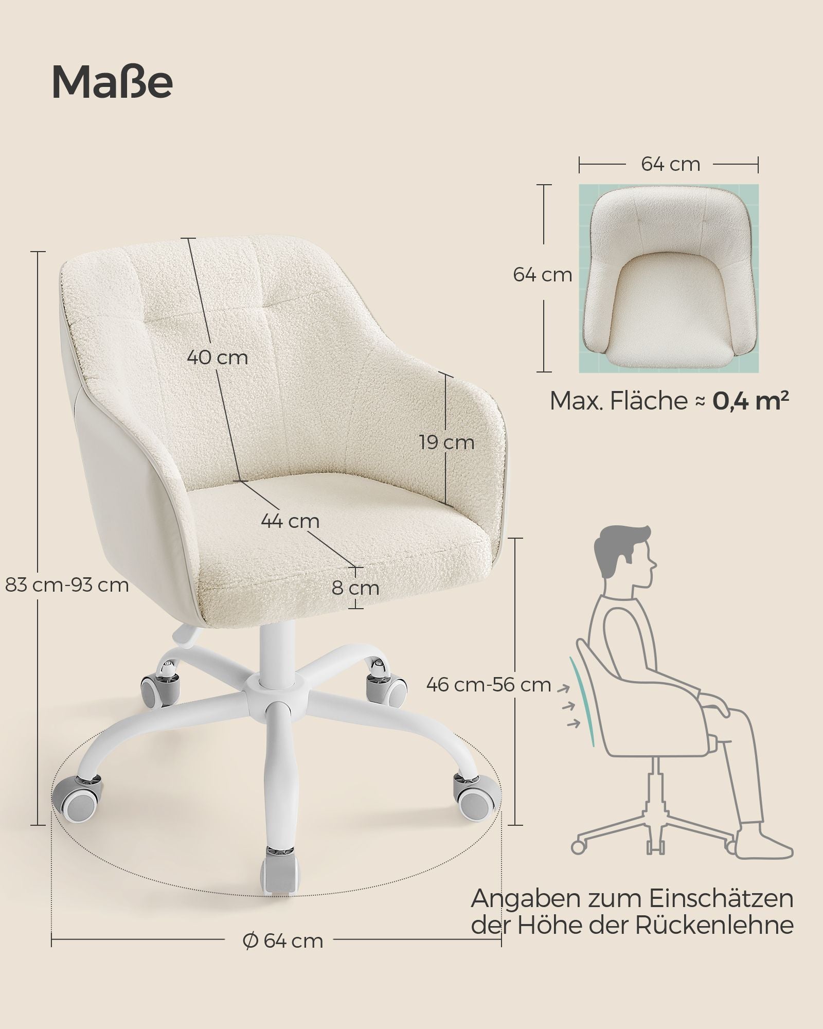 Office Stuhl - Ladungskapazität von bis zu 110 kg - Cappuccino Beige