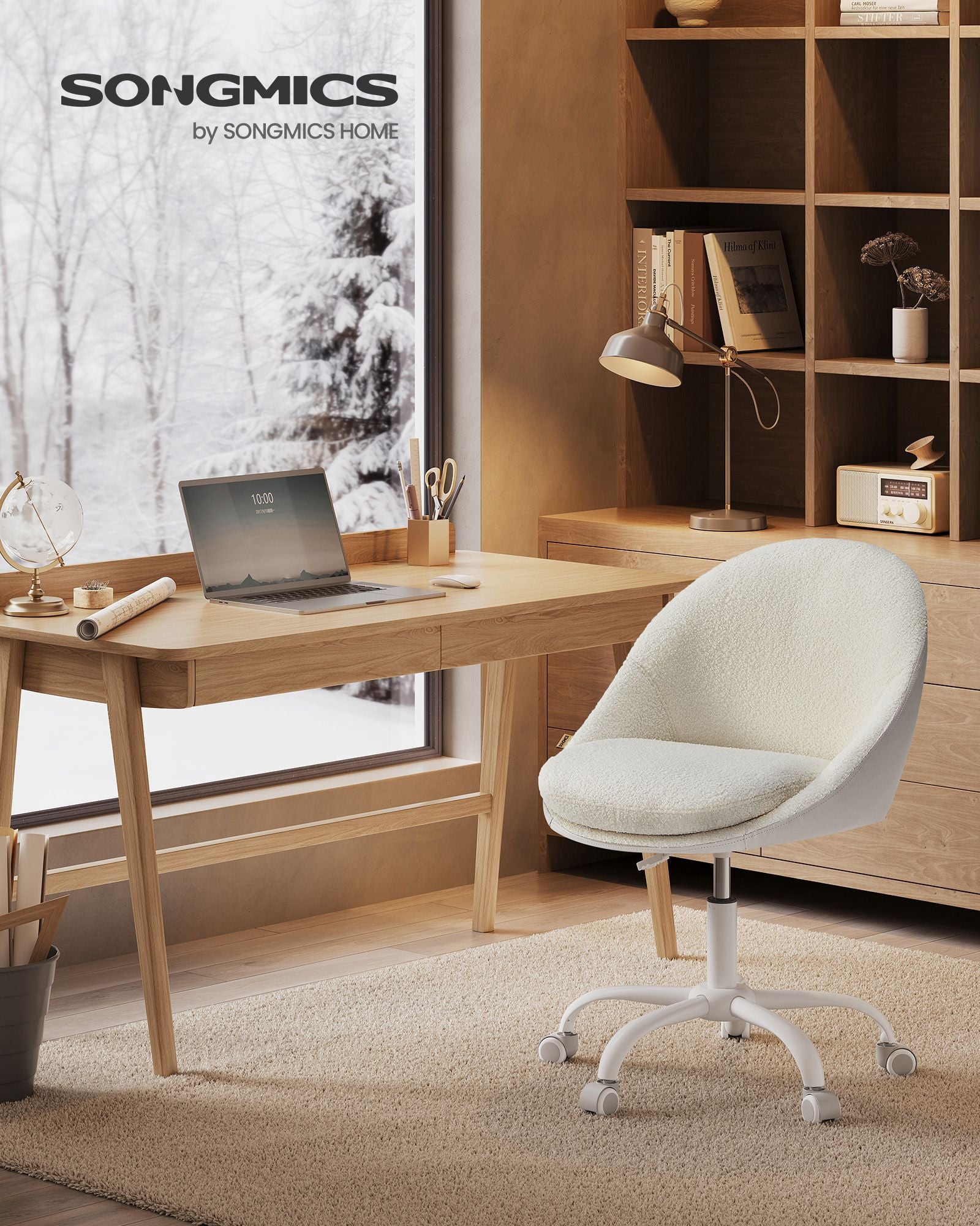 Samtbürostuhl, hochverstellbarer Cappuccino-Beige Cloud weiß