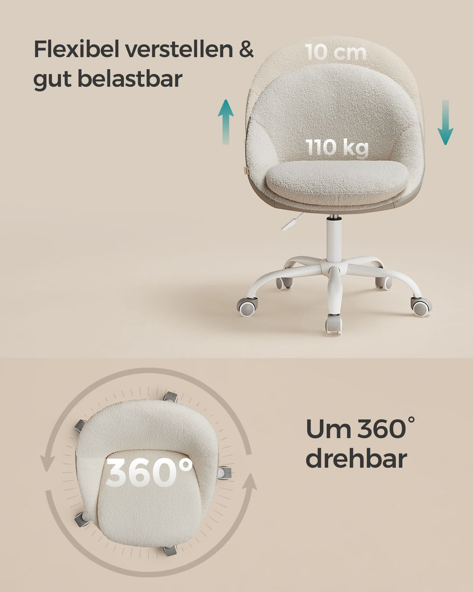 Samtbürostuhl, hochverstellbarer Cappuccino-Beige Cloud weiß