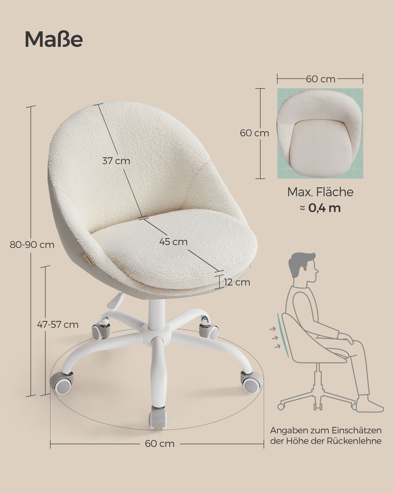 Samtbürostuhl, hochverstellbarer Cappuccino-Beige Cloud weiß