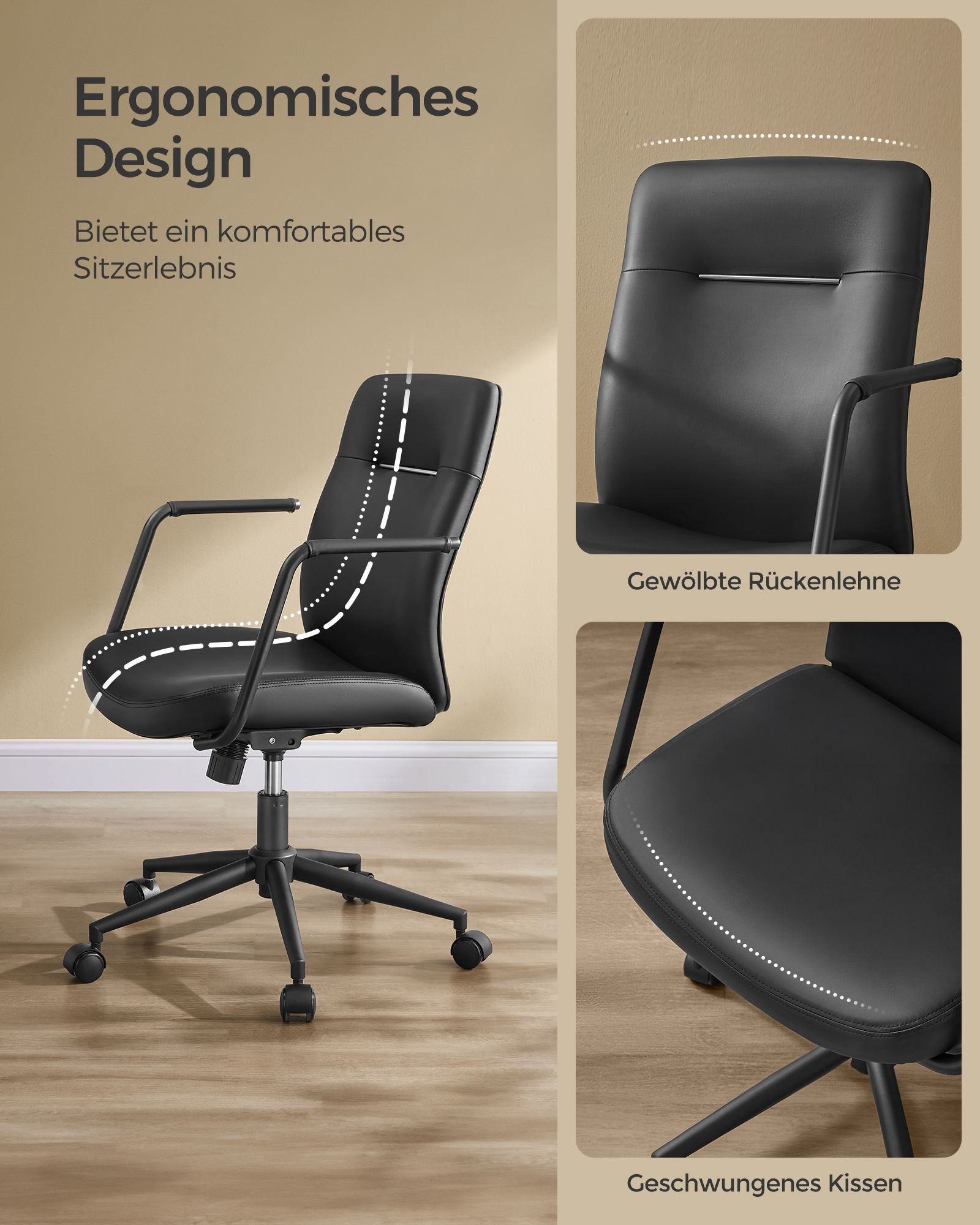 Office Stuhl - mit Backaus und gebogener Sitz - Tinte -Black