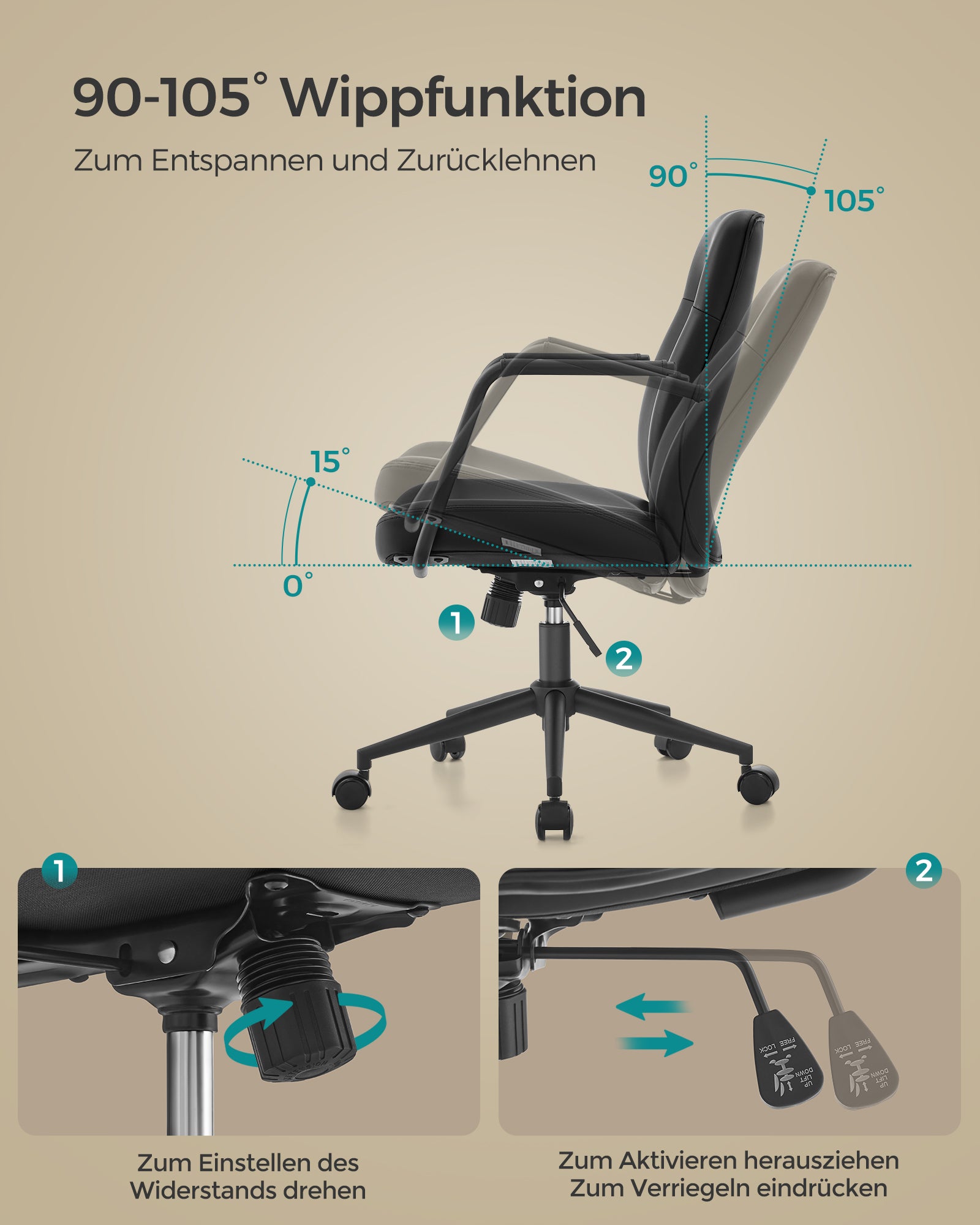 Office Stuhl - mit Backaus und gebogener Sitz - Tinte -Black