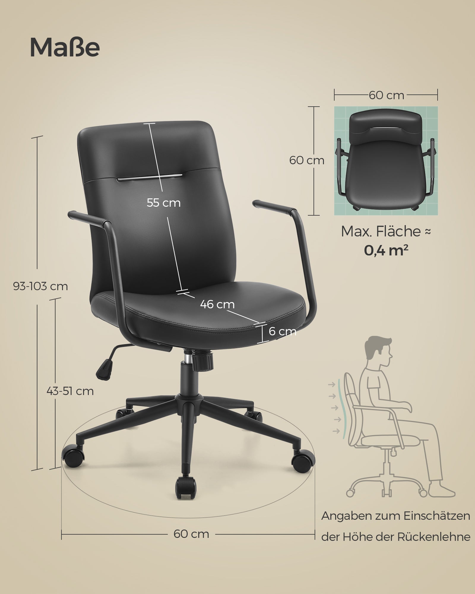Office Stuhl - mit Backaus und gebogener Sitz - Tinte -Black