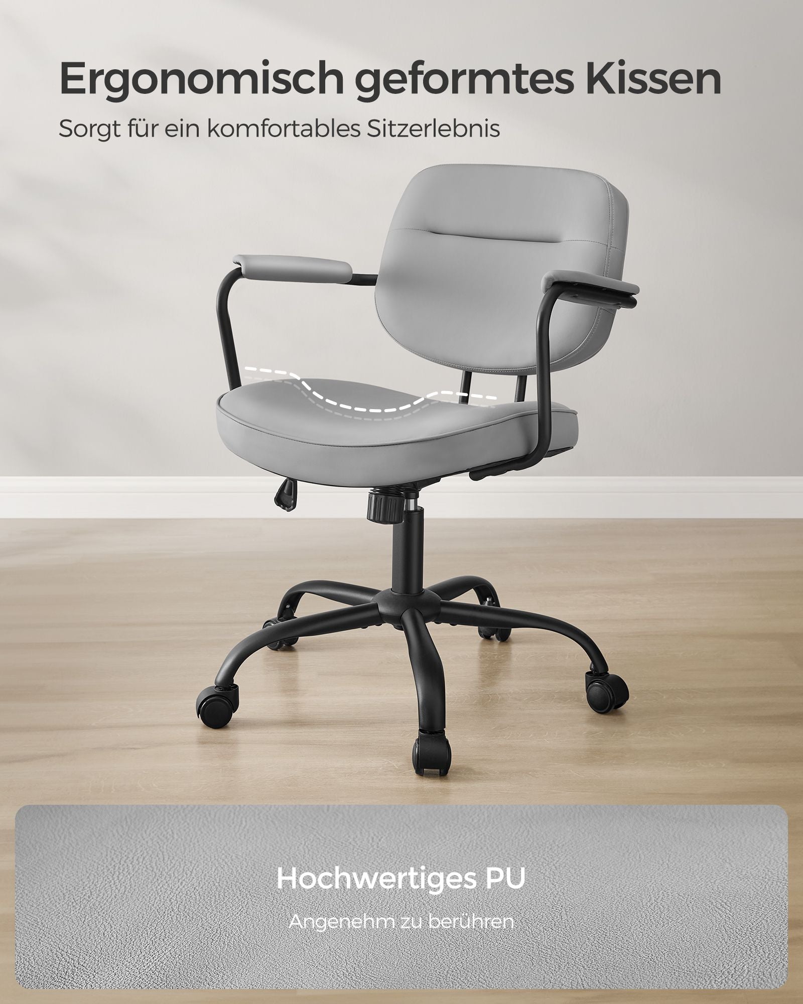 Bürostuhl aus PU mit Armlehnen Taubengrau