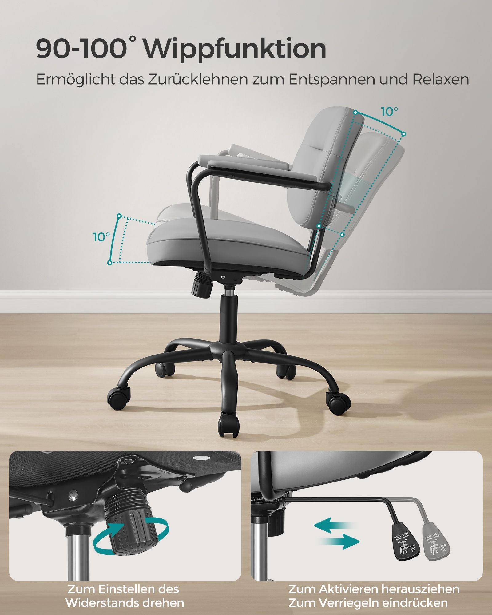 Bürostuhl aus PU mit Armlehnen Taubengrau