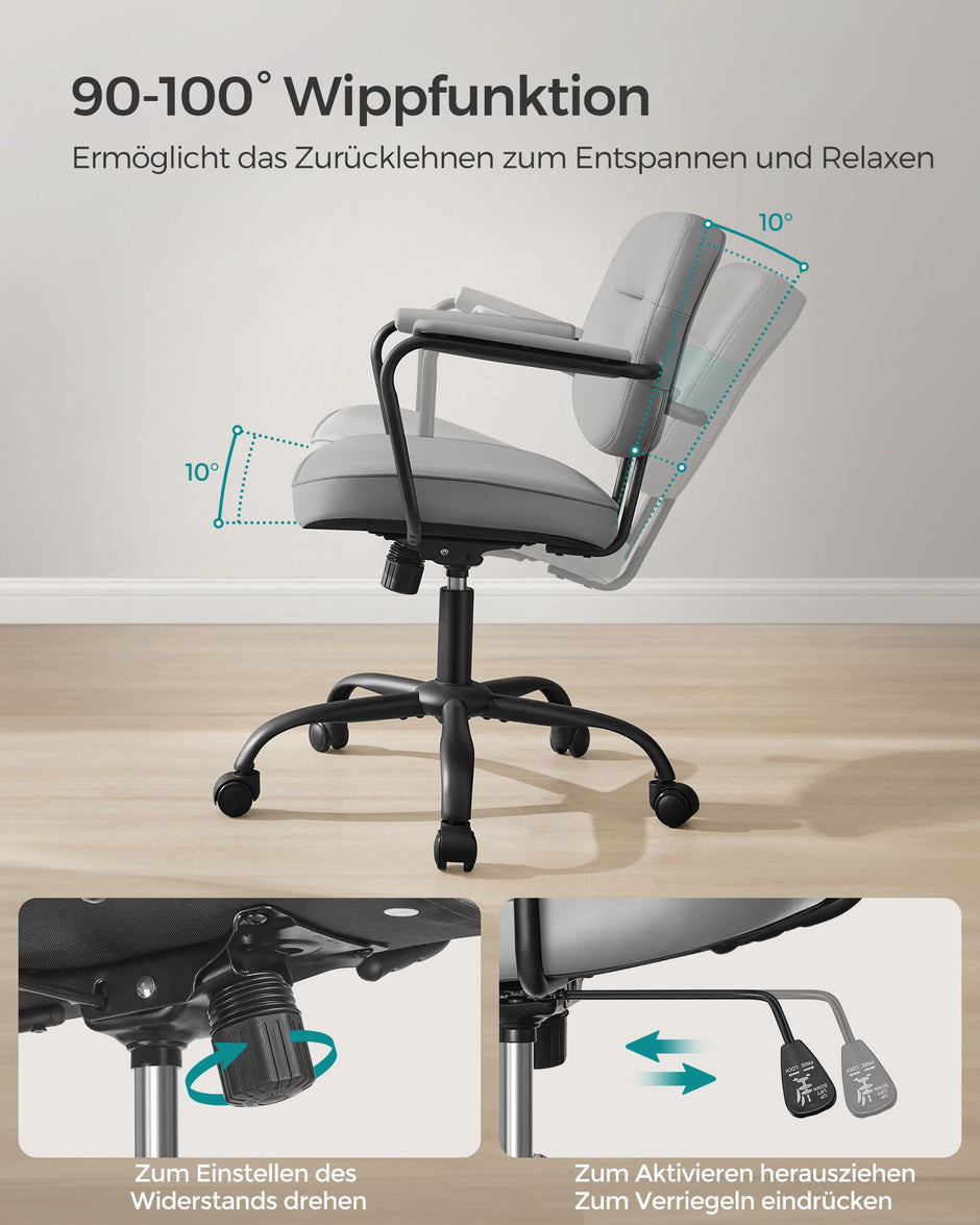 Bürostuhl aus PU mit Armlehnen Taubengrau