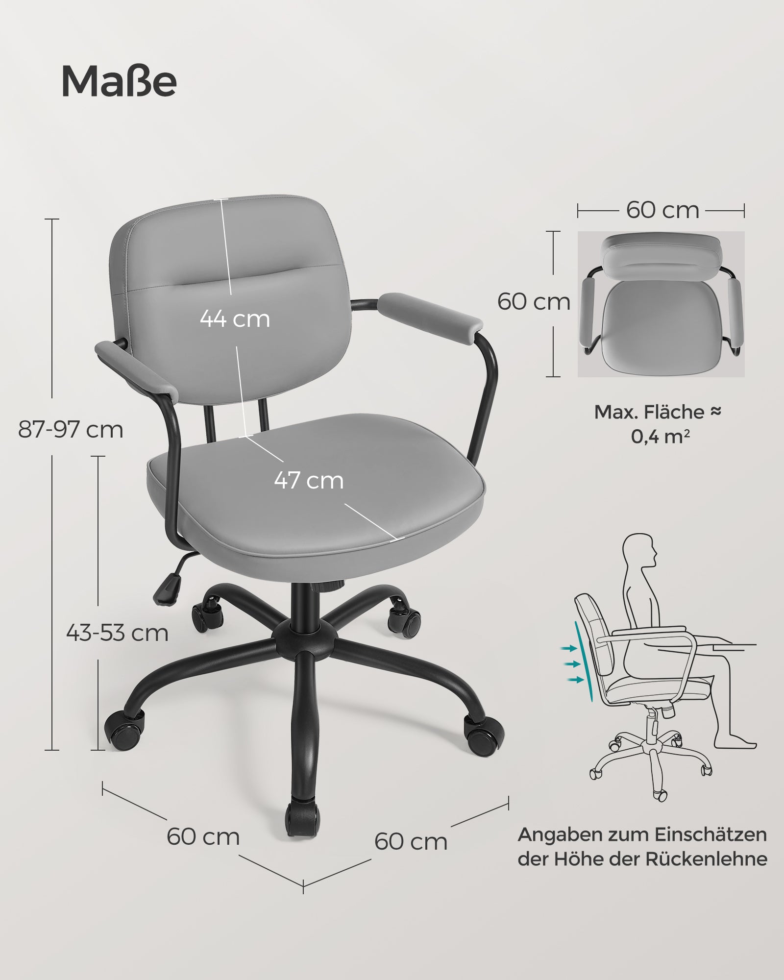 Bürostuhl aus PU mit Armlehnen Taubengrau