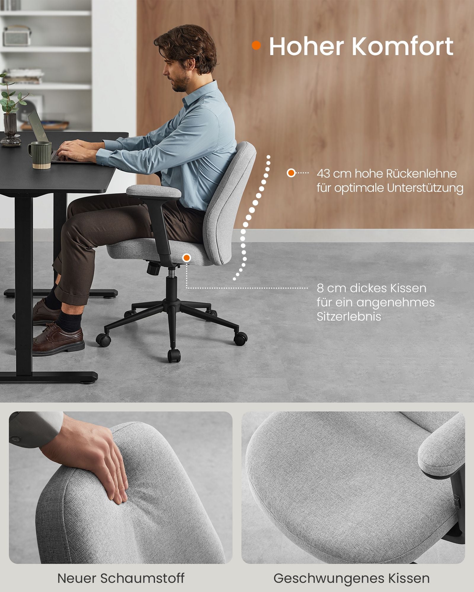 Bürostuhl mit verstellbaren Armlehnen Taube grau