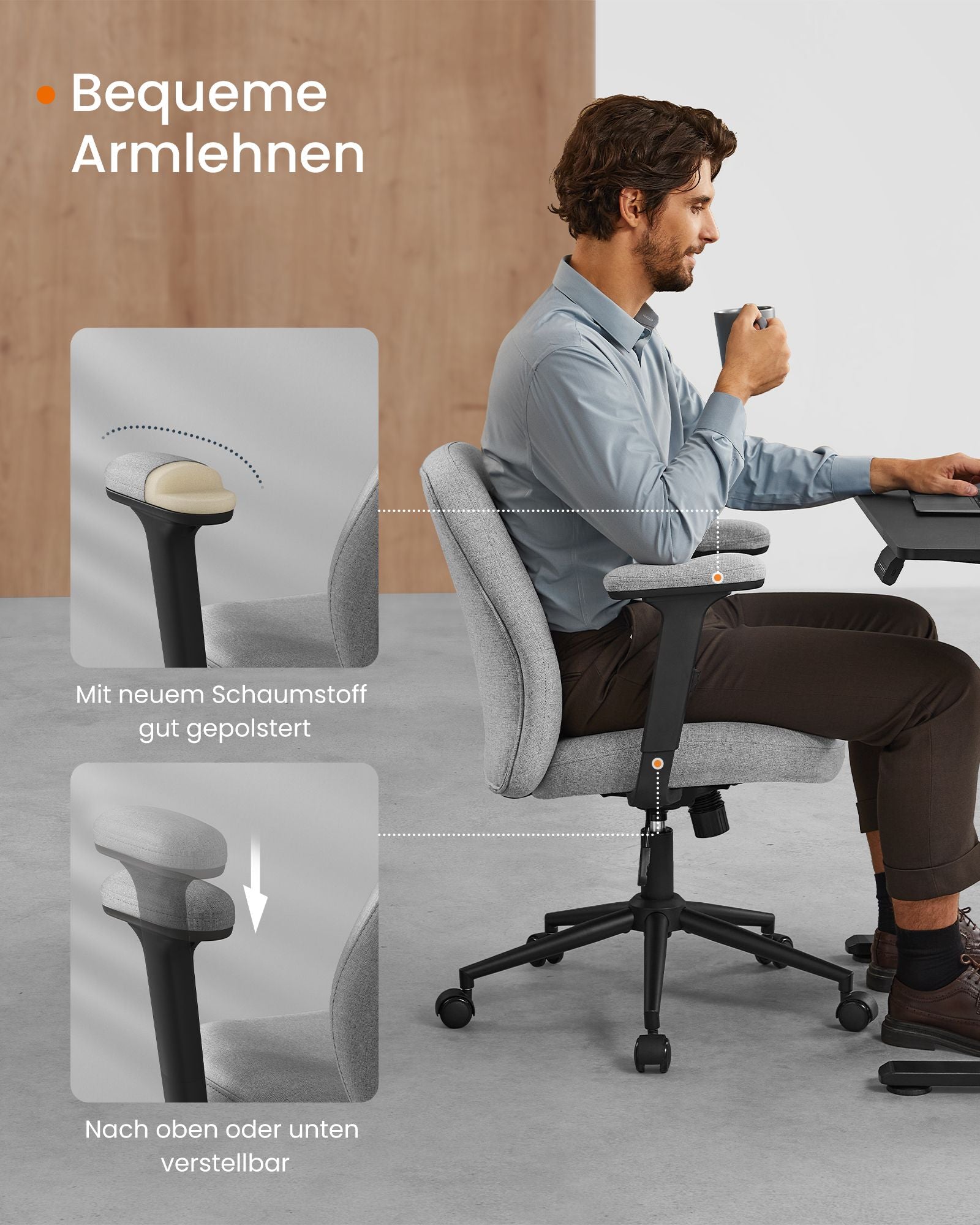 Bürostuhl mit verstellbaren Armlehnen Taube grau