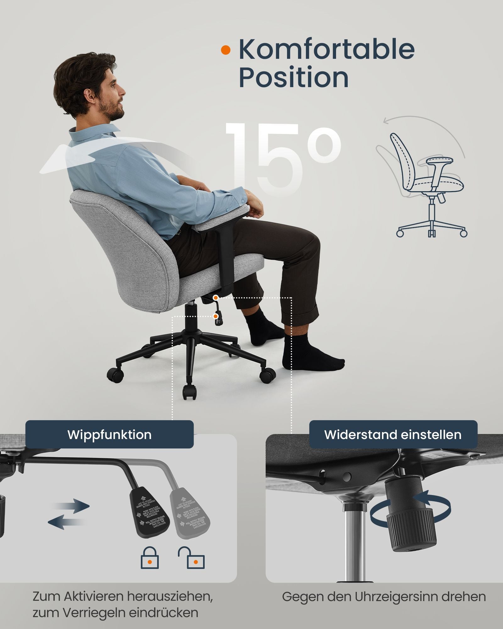 Bürostuhl mit verstellbaren Armlehnen Taube grau