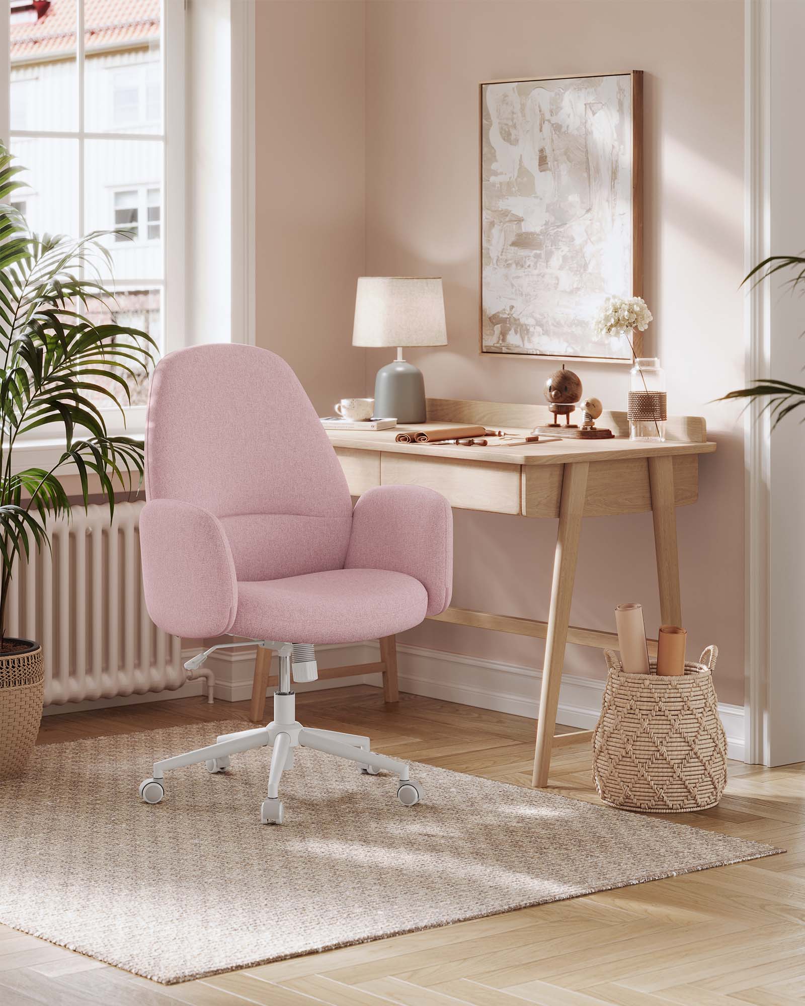 Bürostuhl in der Höhe mit Armlehnen Pastellrosa einstellbar