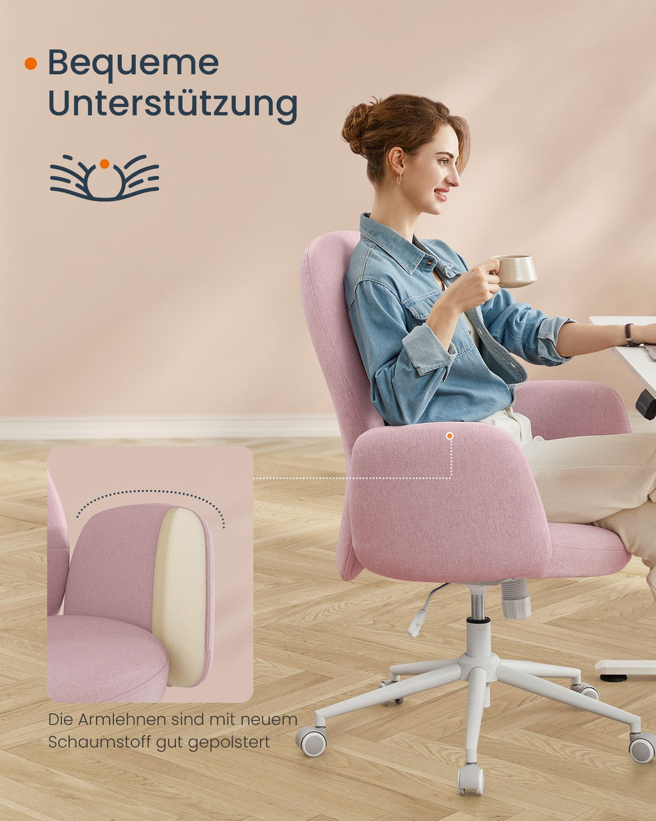 Bürostuhl in der Höhe mit Armlehnen Pastellrosa einstellbar