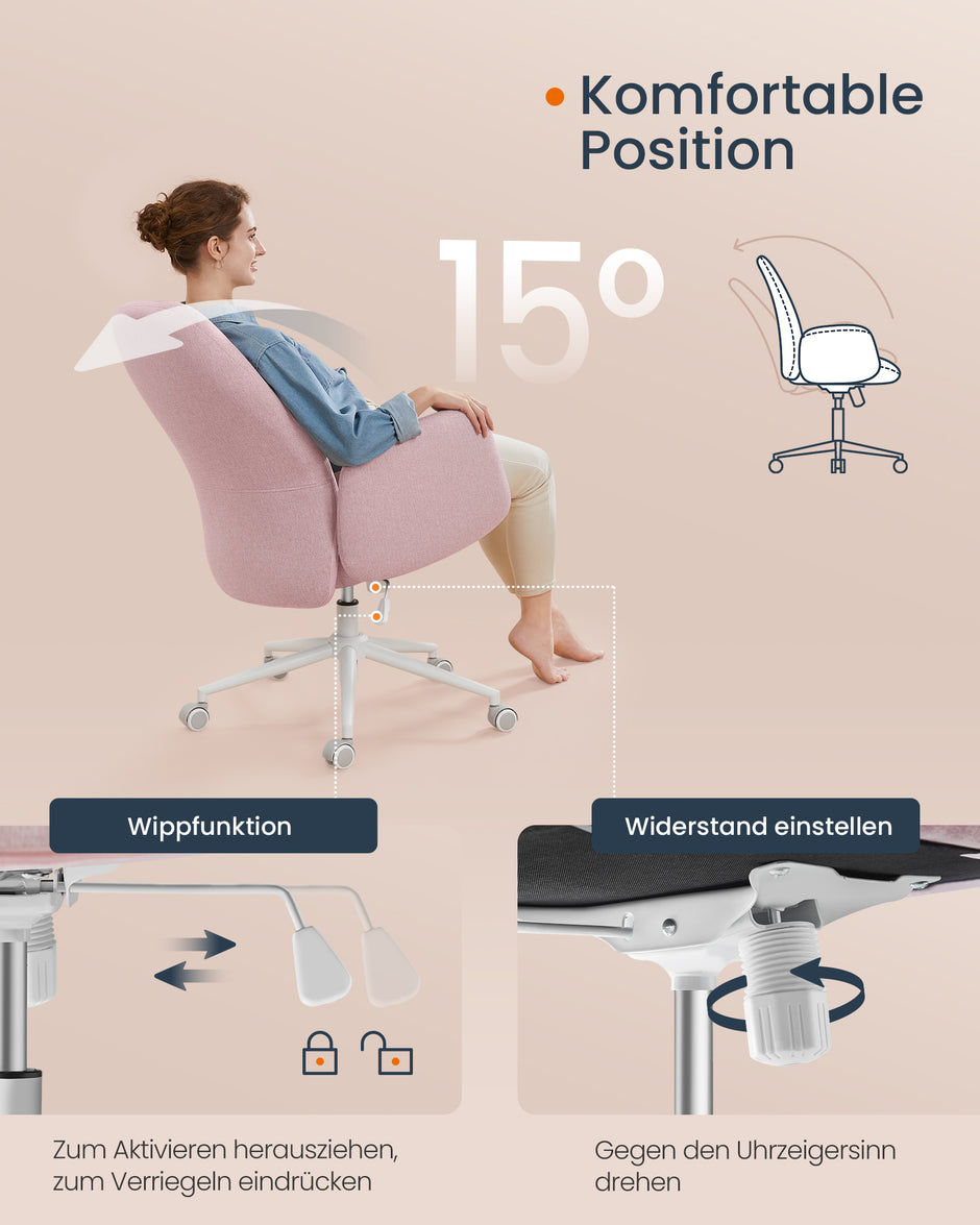 Bürostuhl in der Höhe mit Armlehnen Pastellrosa einstellbar