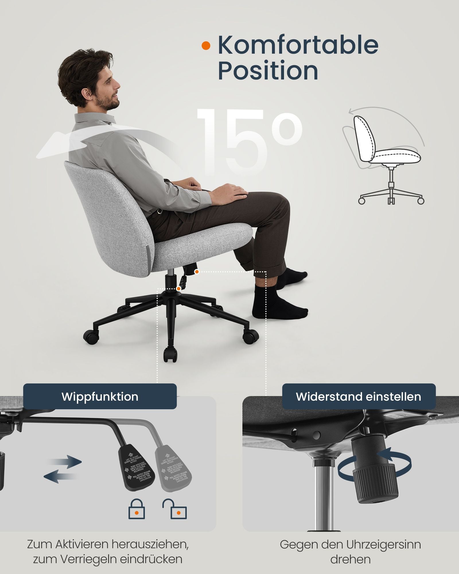 Bürostuhl mit breiter Sitz und paubengrauem Chassis