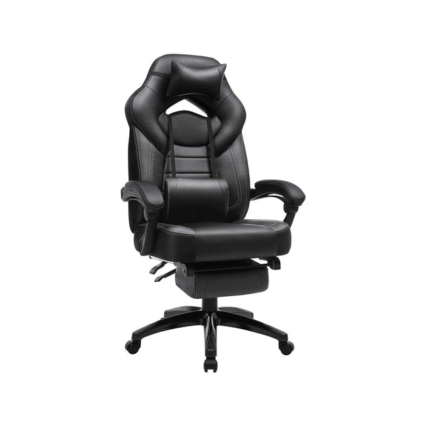 Gaming Chair - Game Chair - Bürostuhl - mit Fußstütze und Kopfstütze - Schwarz