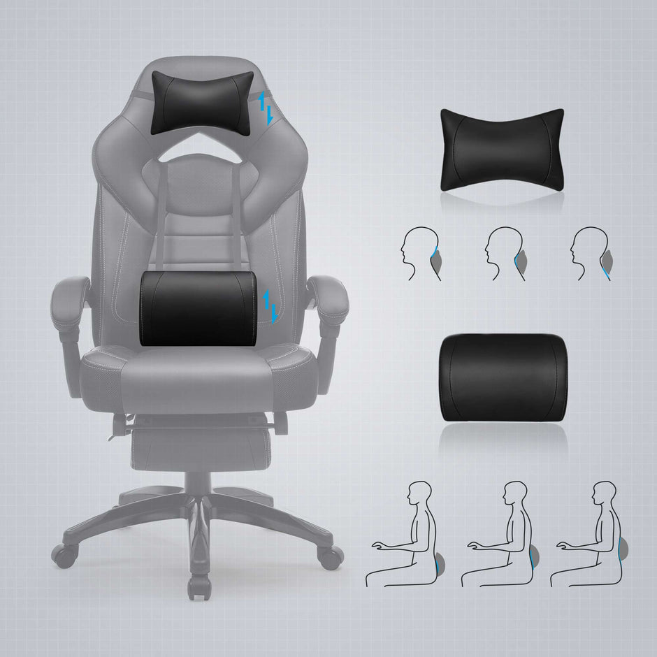 Gaming Chair - Game Chair - Bürostuhl - mit Fußstütze und Kopfstütze - Schwarz