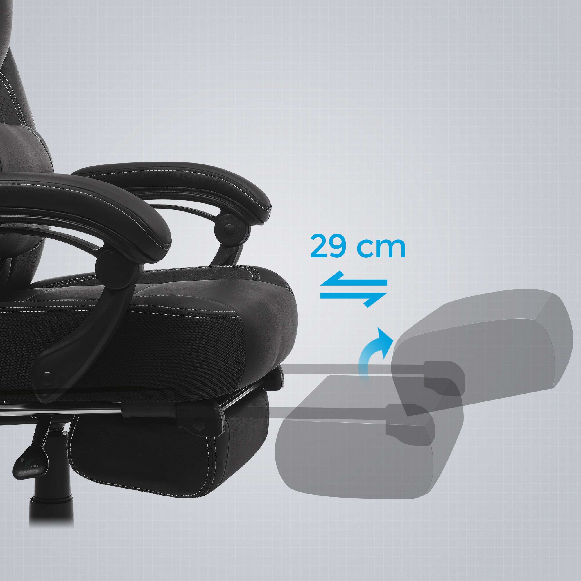 Gaming Chair - Game Chair - Bürostuhl - mit Fußstütze und Kopfstütze - Schwarz