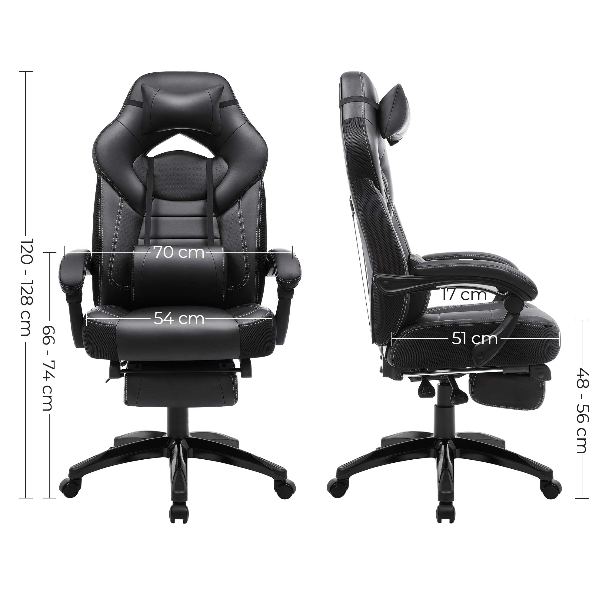 Gaming Chair - Game Chair - Bürostuhl - mit Fußstütze und Kopfstütze - Schwarz