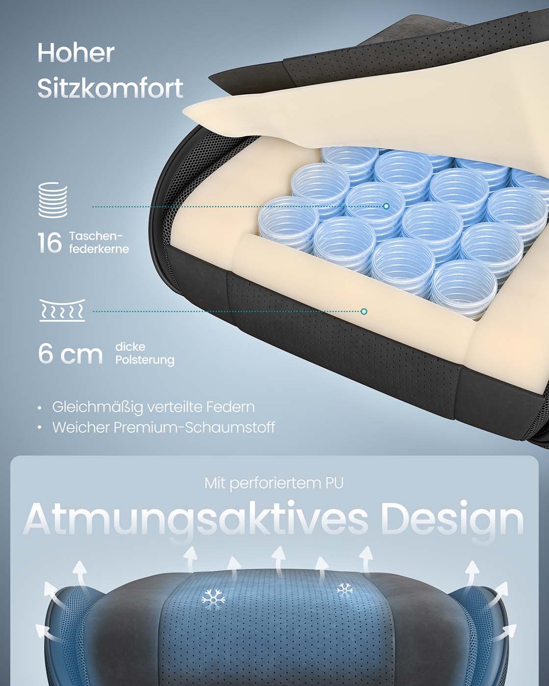 Gamingstoel – Ergonomisch – Met Voetenbank en Verenkussen – Zwart