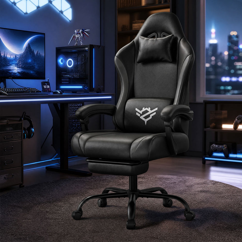 Gamingstoel - Ergonomisch - Met Voetensteun - 135° Kantelbaar - Zwart-Grijs