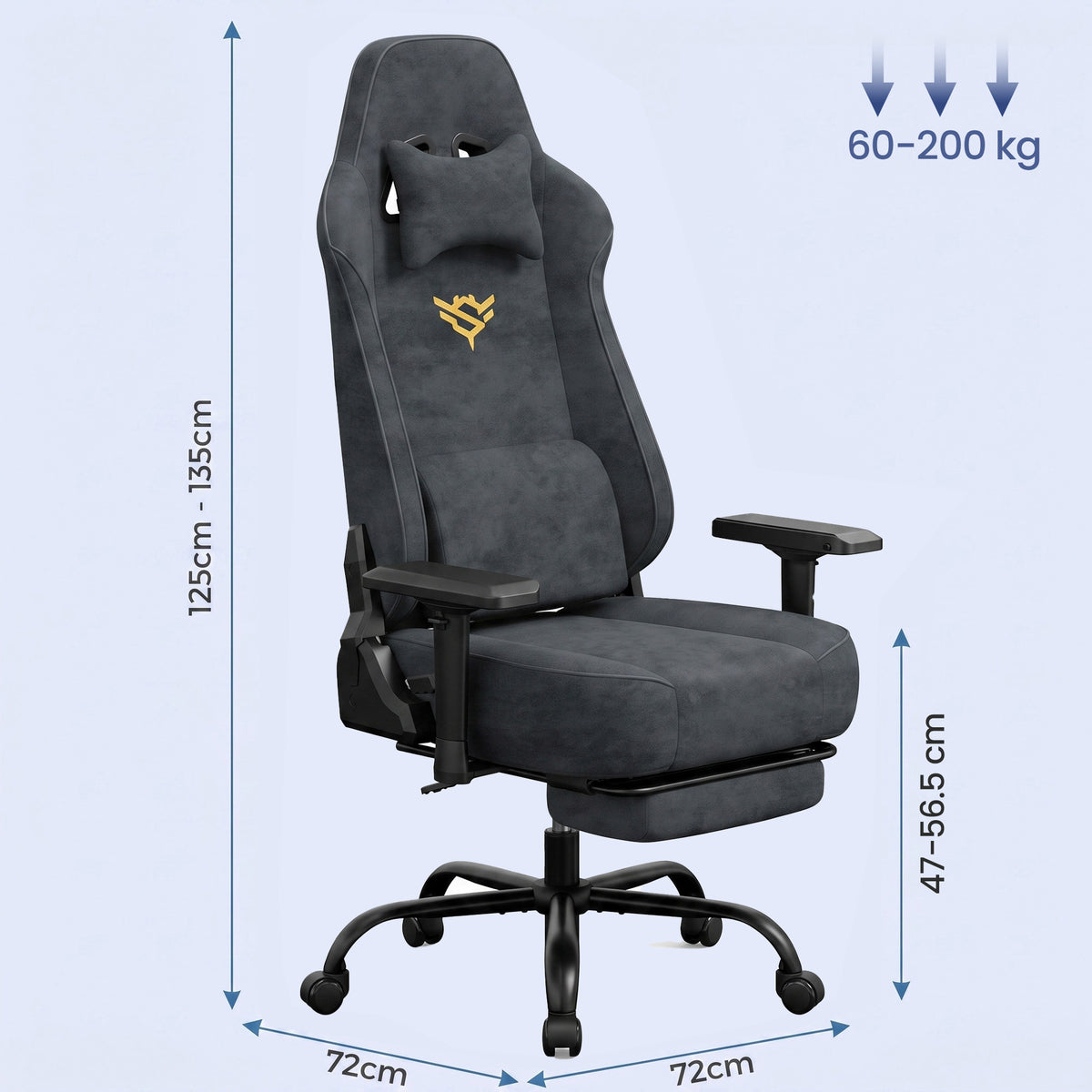 Gamingstoel - Met Voetsteun en 4D-Armleuningen - Tot 200 kg - Antracietgrijs - 72 x 72 x (125-135) cm