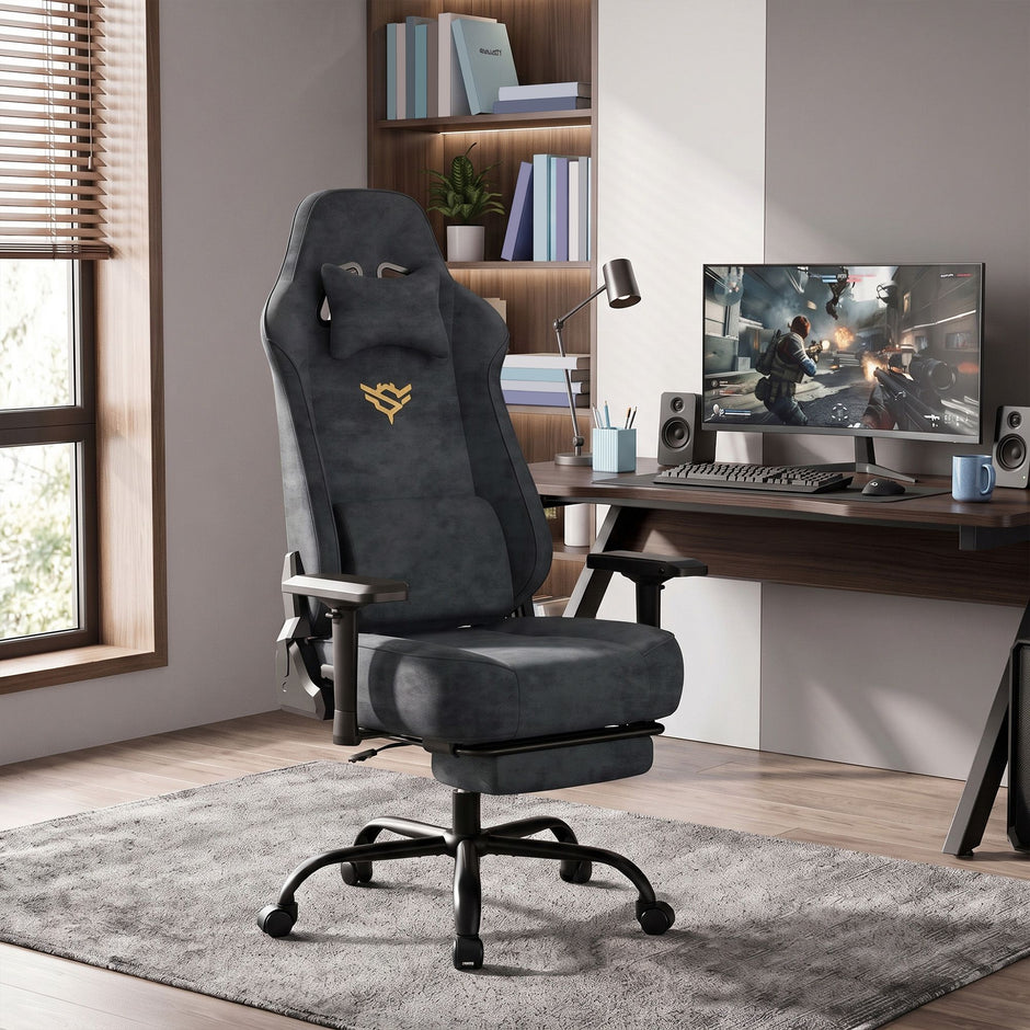 Gamingstoel - Met Voetsteun en 4D-Armleuningen - Tot 200 kg - Antracietgrijs - 72 x 72 x (125-135) cm
