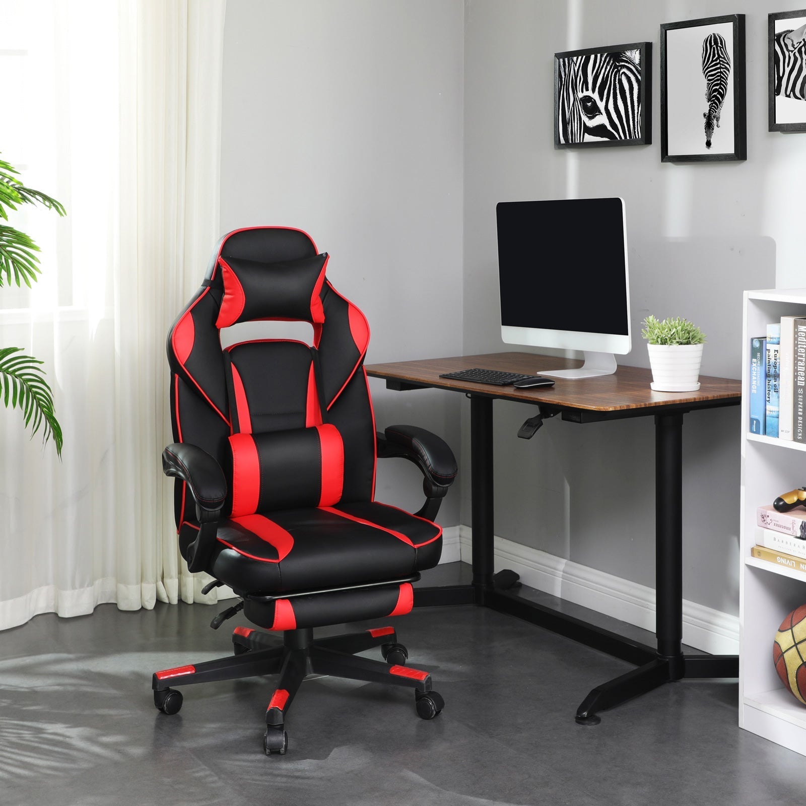 Spielstuhl - Gaming Office Chair mit Fußstütze - Schwarz/Rot