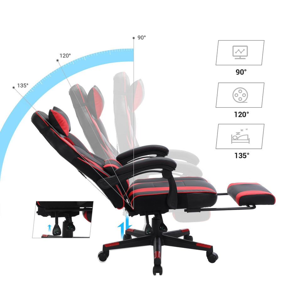 Spielstuhl - Gaming Office Chair mit Fußstütze - Schwarz/Rot