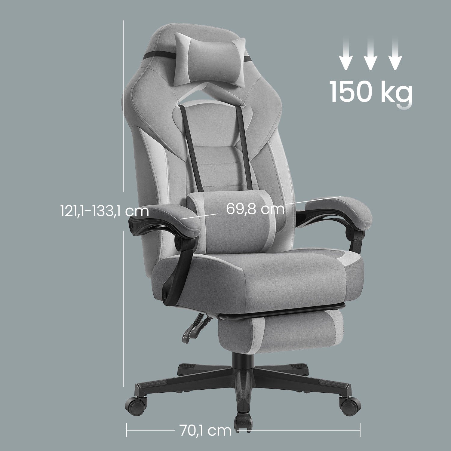 Gamingstoel - Ergonomisch - Met Voetensteun - Verstelbare Hoofdsteun - Grijs