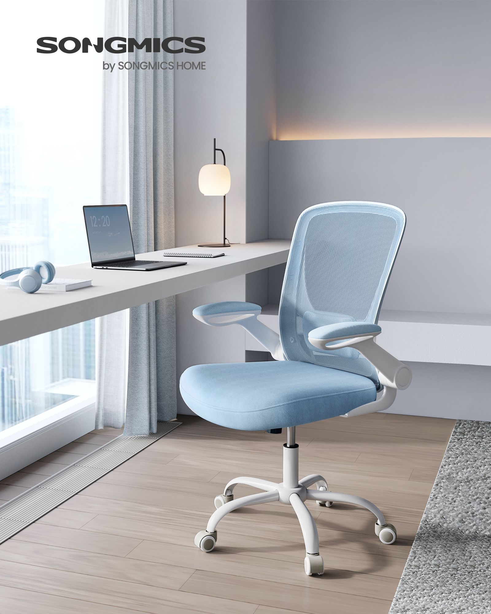 Office Chair - Ergonomisch - mit faltbaren Armlehnen - Nebelblau